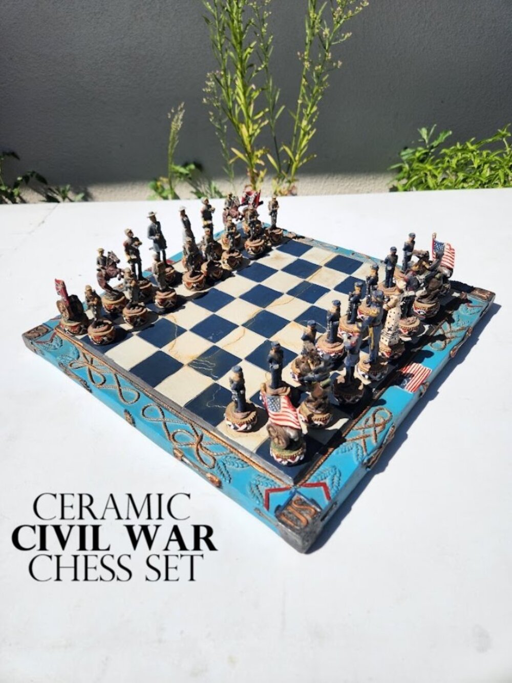 Vintage Civil War Chess Set History Buff Collectible Highly Detailed Period Cost